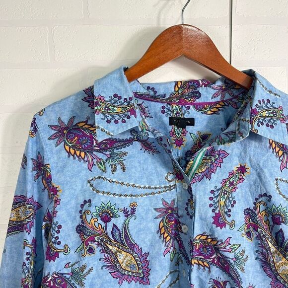 Talbots Womens Button Down Shirt Size L Paisley Print - Picture 2 of 15